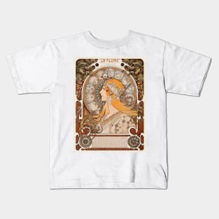 Zodiac (1896) by Alphonse Mucha Kids T-Shirt